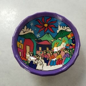Vintage Mexican Painted Bowl. Wedding Scene.